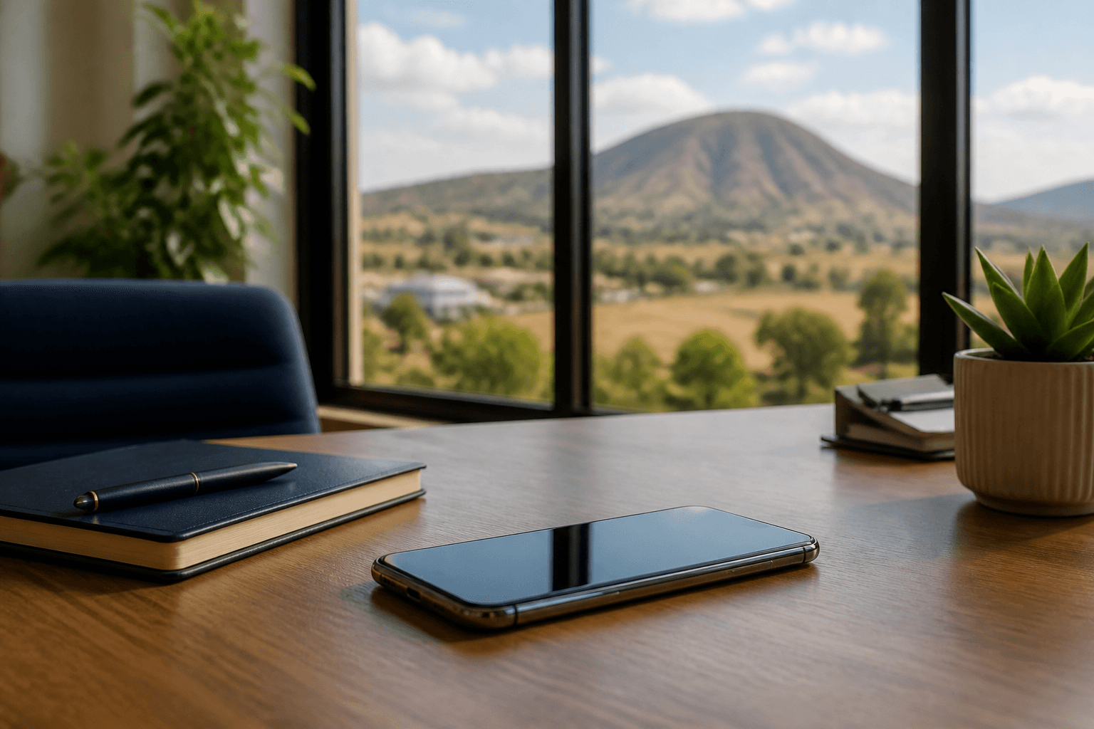 Phone on a desk in daylight